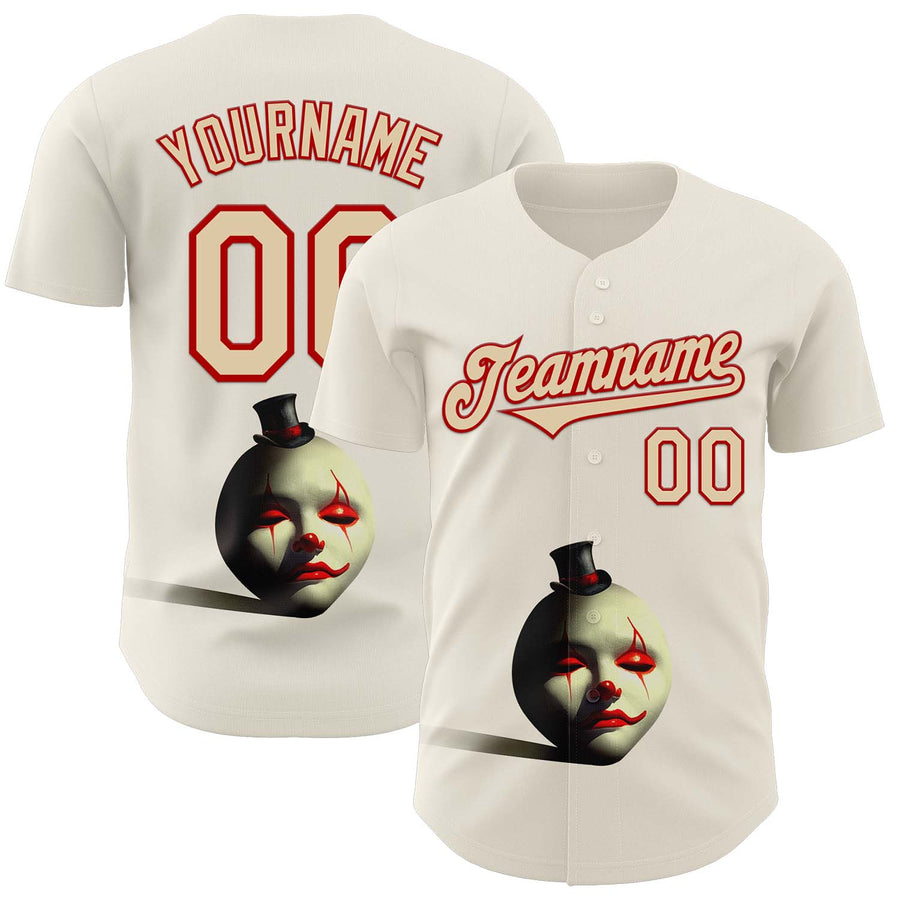 Custom Cream City Cream-Red 3D Marcel Caram The Clown Authentic Baseball Jersey