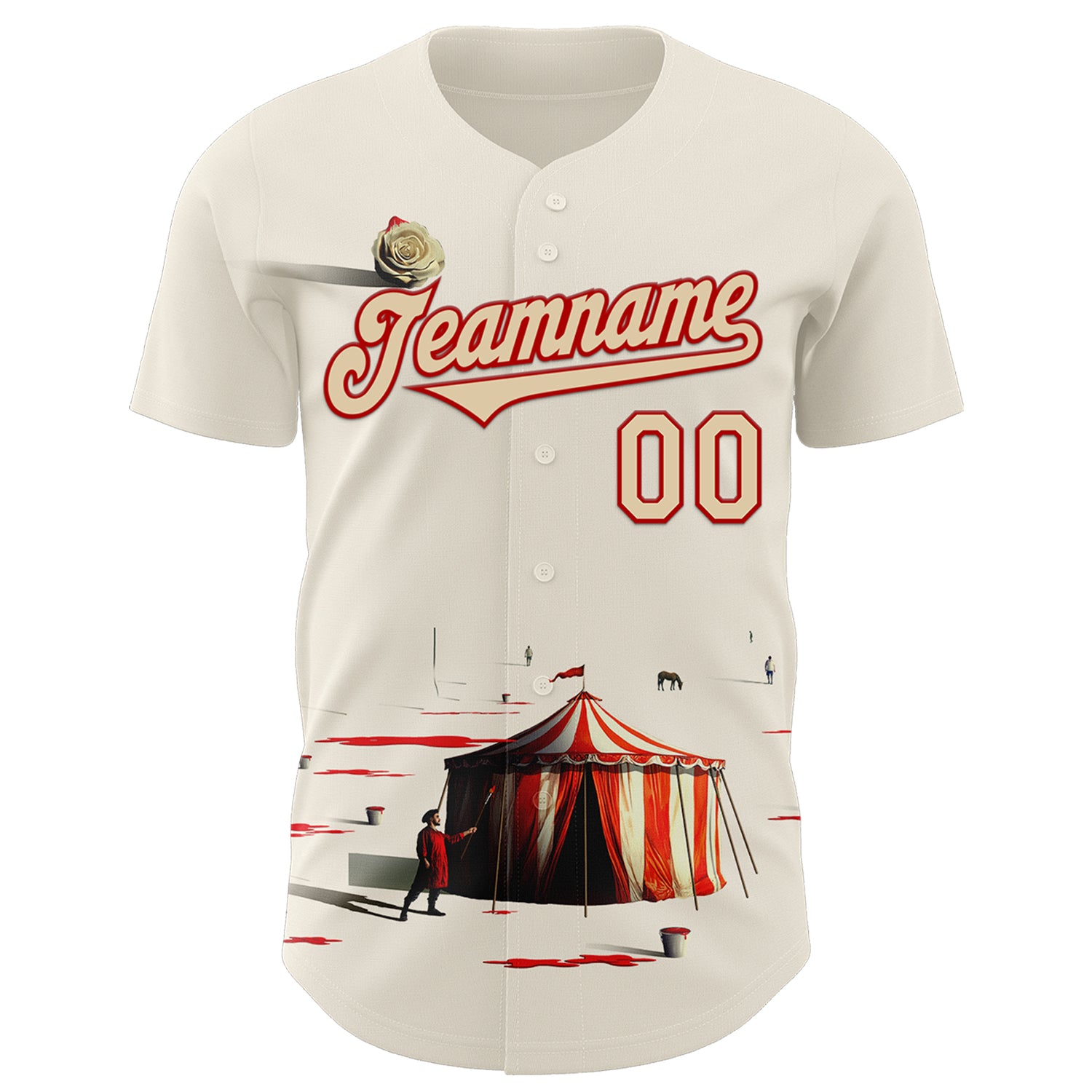 Custom Cream City Cream-Red 3D Marcel Caram The Clown Authentic Baseball Jersey