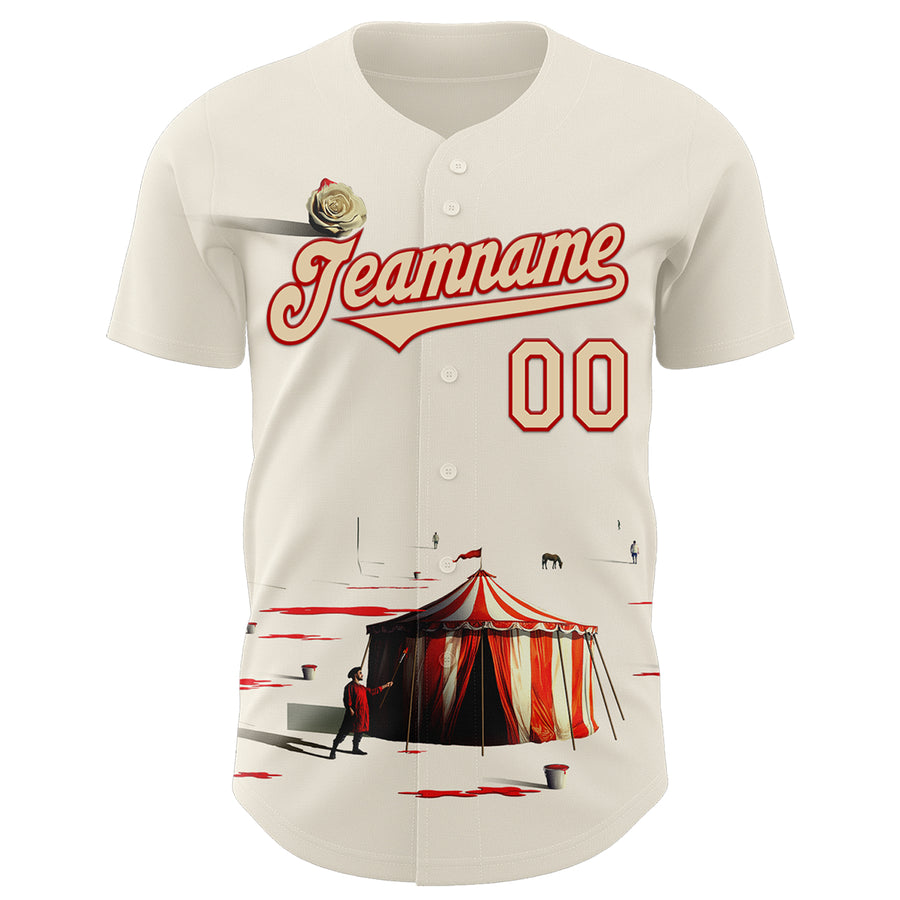 Custom Cream City Cream-Red 3D Marcel Caram The Clown Authentic Baseball Jersey