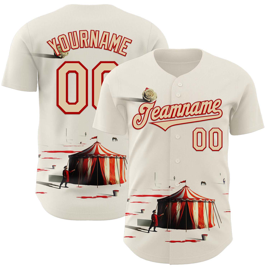 Custom Cream City Cream-Red 3D Marcel Caram The Clown Authentic Baseball Jersey