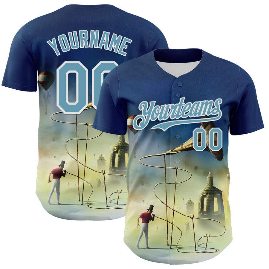 Custom Blue Shadow Blue-White 3D Marcel Caram The Horn Authentic Baseball Jersey