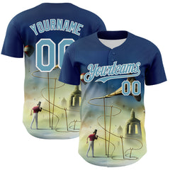 Custom Blue Shadow Blue-White 3D Marcel Caram The Horn Authentic Baseball Jersey