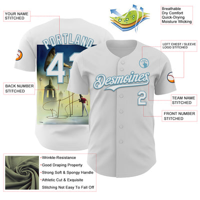 Custom White Shadow Blue 3D Marcel Caram The Horn Authentic Baseball Jersey