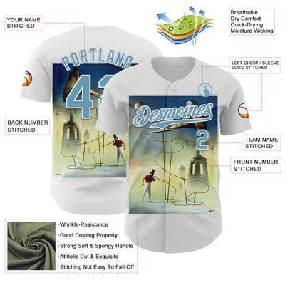 Custom White Shadow Blue 3D Marcel Caram The Horn Authentic Baseball Jersey