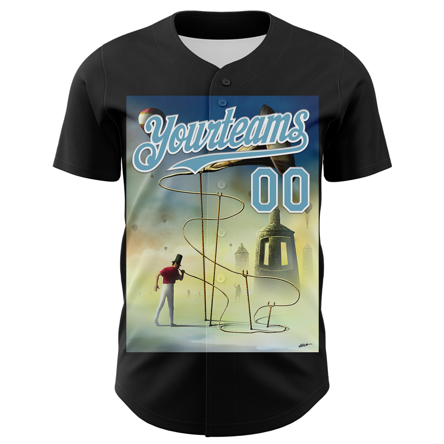 Custom Black Shadow Blue-White 3D Marcel Caram The Horn Authentic Baseball Jersey