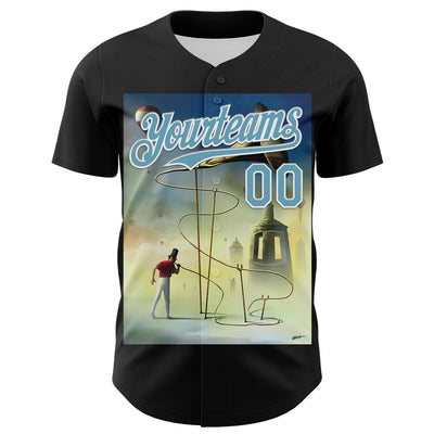 Custom Black Shadow Blue-White 3D Marcel Caram The Horn Authentic Baseball Jersey