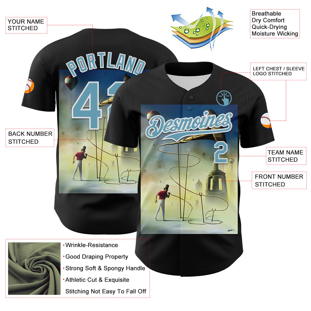 Custom Black Shadow Blue-White 3D Marcel Caram The Horn Authentic Baseball Jersey