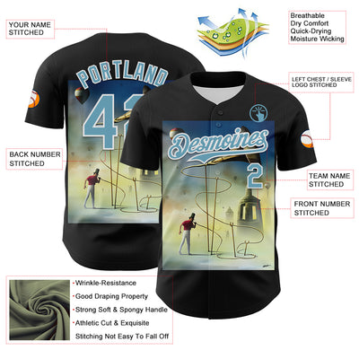 Custom Black Shadow Blue-White 3D Marcel Caram The Horn Authentic Baseball Jersey