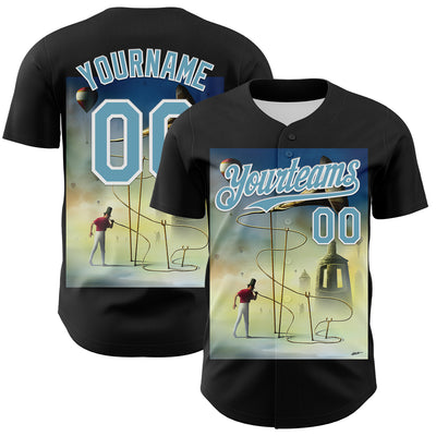 Custom Black Shadow Blue-White 3D Marcel Caram The Horn Authentic Baseball Jersey