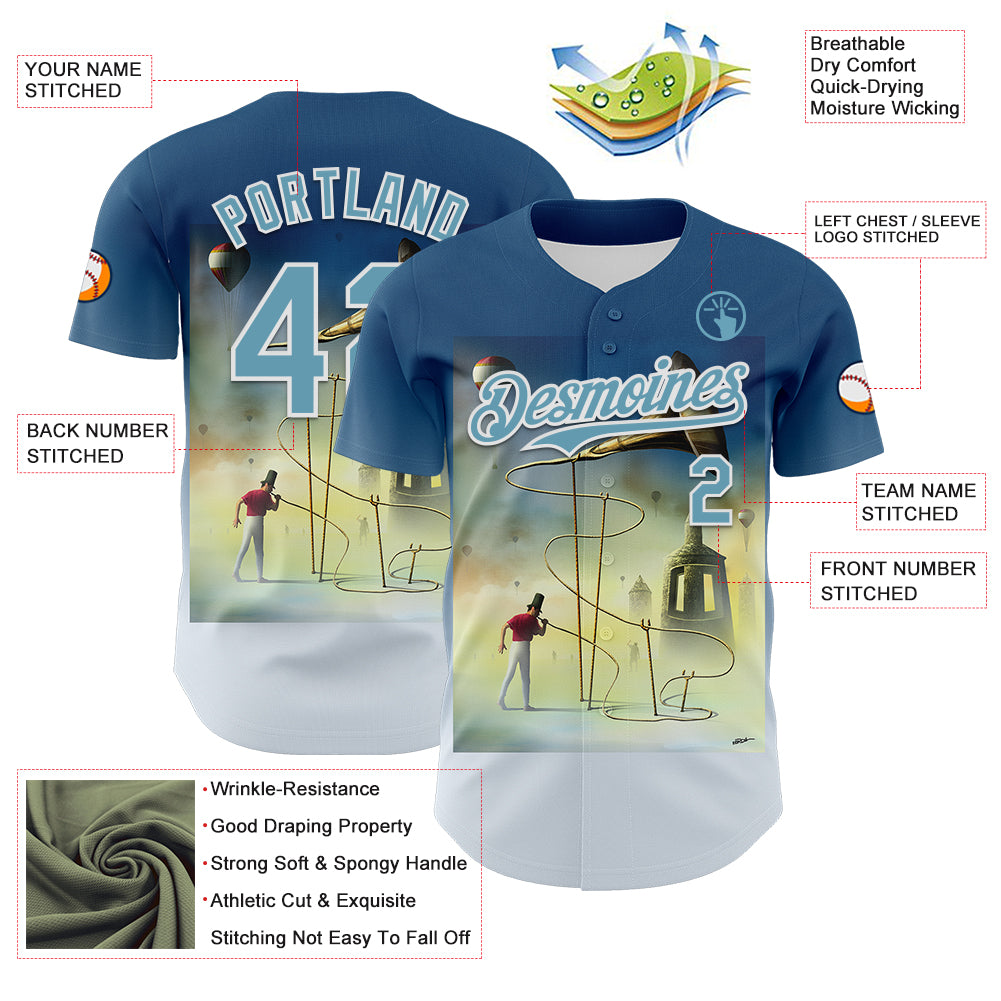 Custom Blue Shadow Blue-White 3D Marcel Caram The Horn Authentic Baseball Jersey