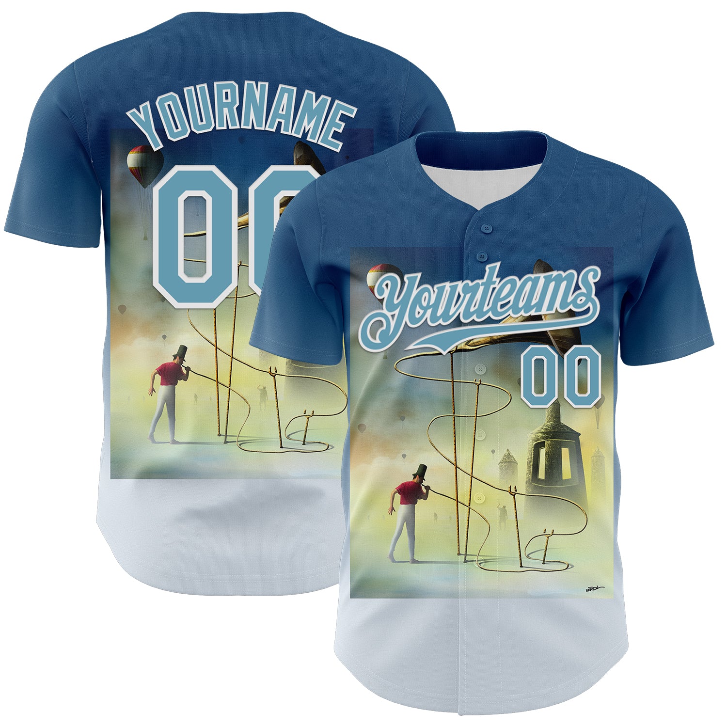 Custom Blue Shadow Blue-White 3D Marcel Caram The Horn Authentic Baseball Jersey