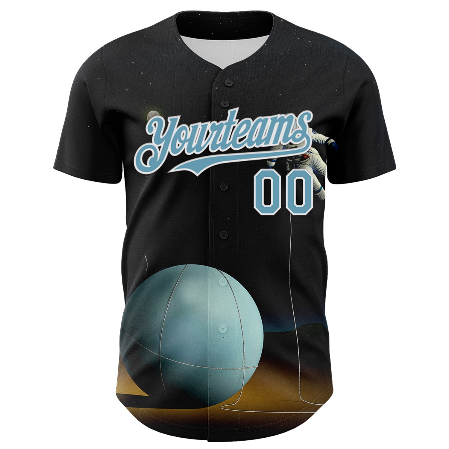 Custom Black Shadow Blue-White 3D Marcel Caram The Astronaut Authentic Baseball Jersey