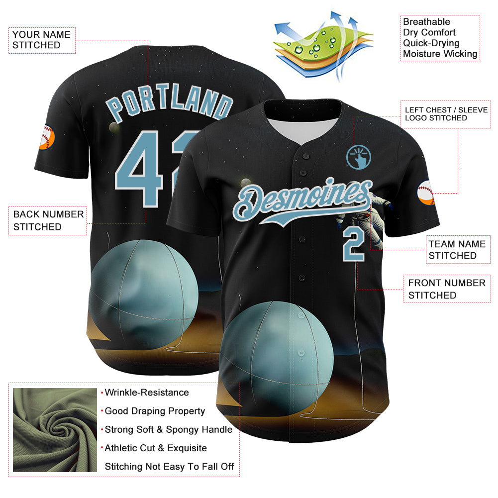 Custom Black Shadow Blue-White 3D Marcel Caram The Astronaut Authentic Baseball Jersey