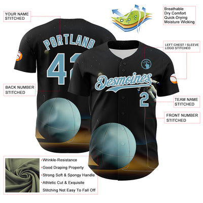 Custom Black Shadow Blue-White 3D Marcel Caram The Astronaut Authentic Baseball Jersey