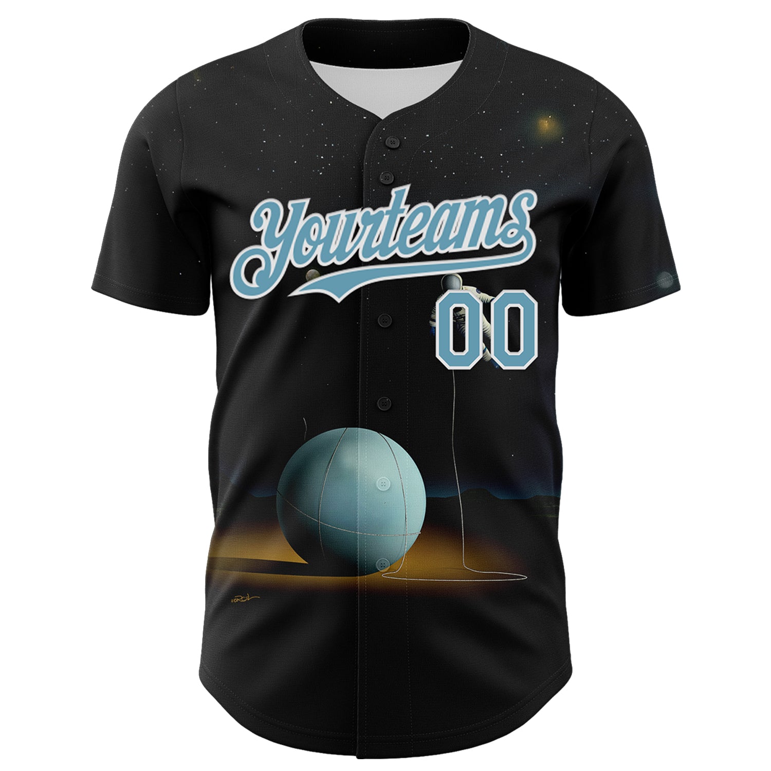 Custom Black Shadow Blue-White 3D Marcel Caram The Astronaut Authentic Baseball Jersey