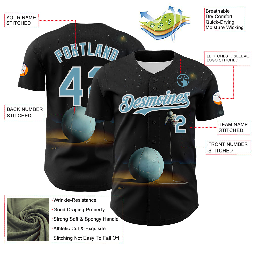 Custom Black Shadow Blue-White 3D Marcel Caram The Astronaut Authentic Baseball Jersey