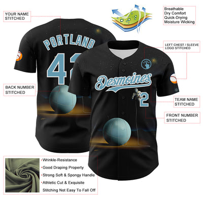 Custom Black Shadow Blue-White 3D Marcel Caram The Astronaut Authentic Baseball Jersey