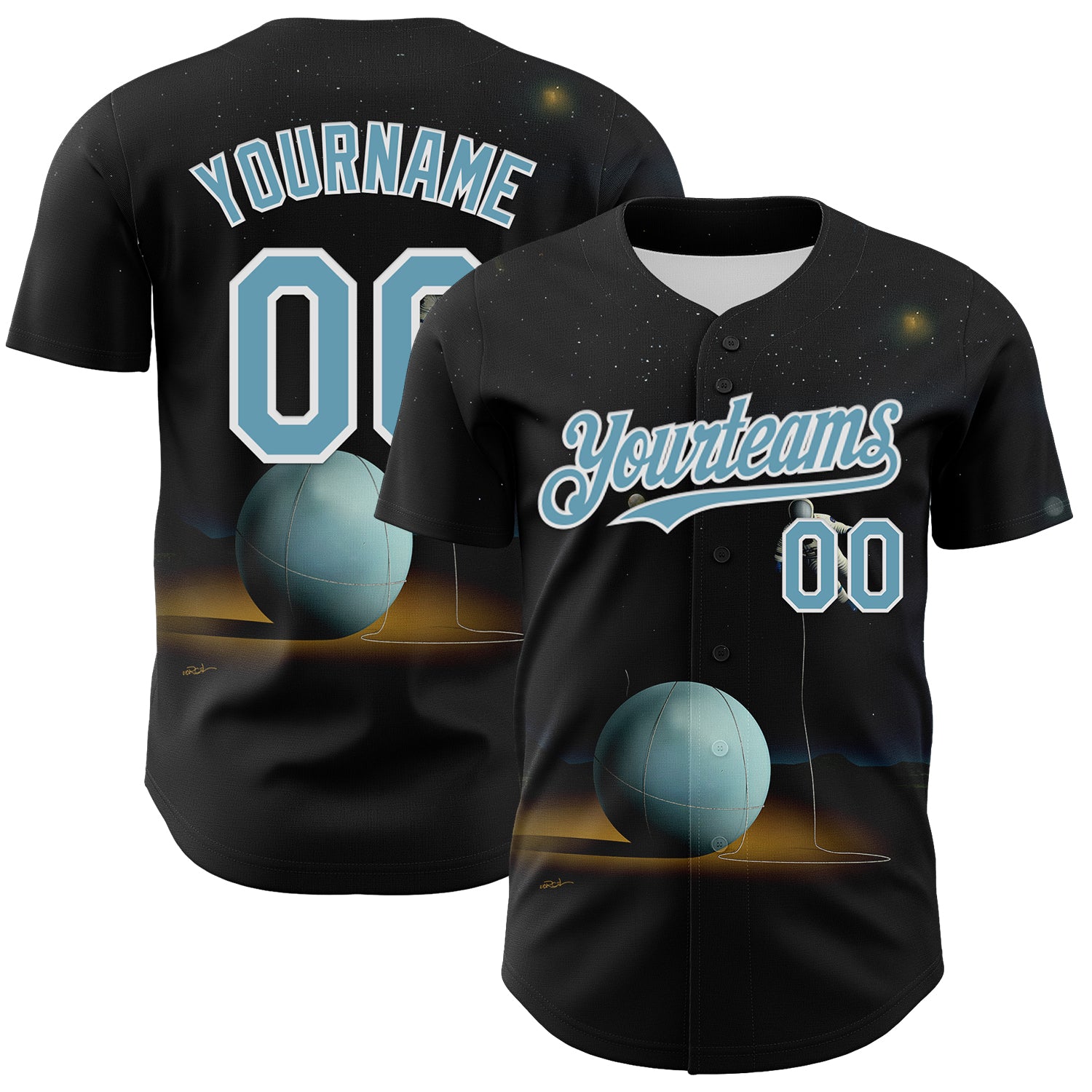 Custom Black Shadow Blue-White 3D Marcel Caram The Astronaut Authentic Baseball Jersey
