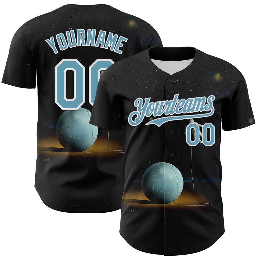 Custom Black Shadow Blue-White 3D Marcel Caram The Astronaut Authentic Baseball Jersey