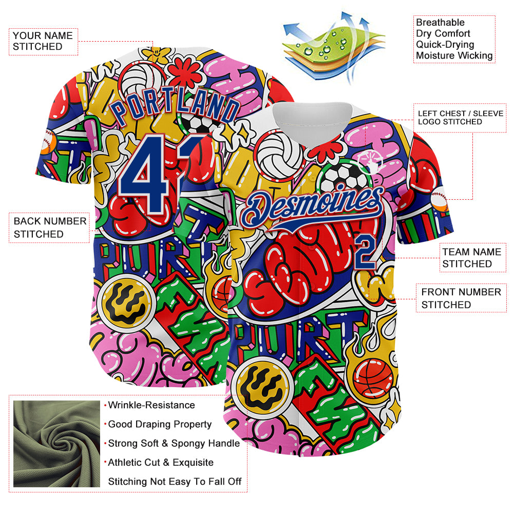 Custom White Royal-Red 3D Alexandra Ramirez Seoul Sport Sticker Street Art Authentic Baseball Jersey