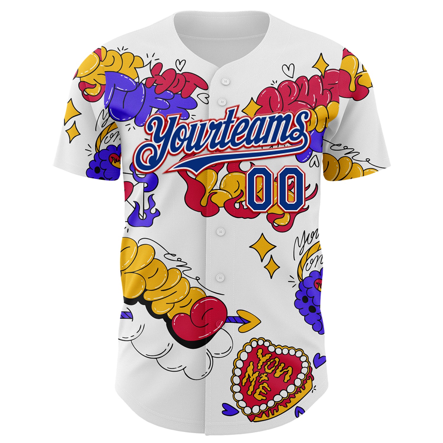 Custom White Royal-Red 3D Alexandra Ramirez Valentines Sticker Street Art Authentic Baseball Jersey