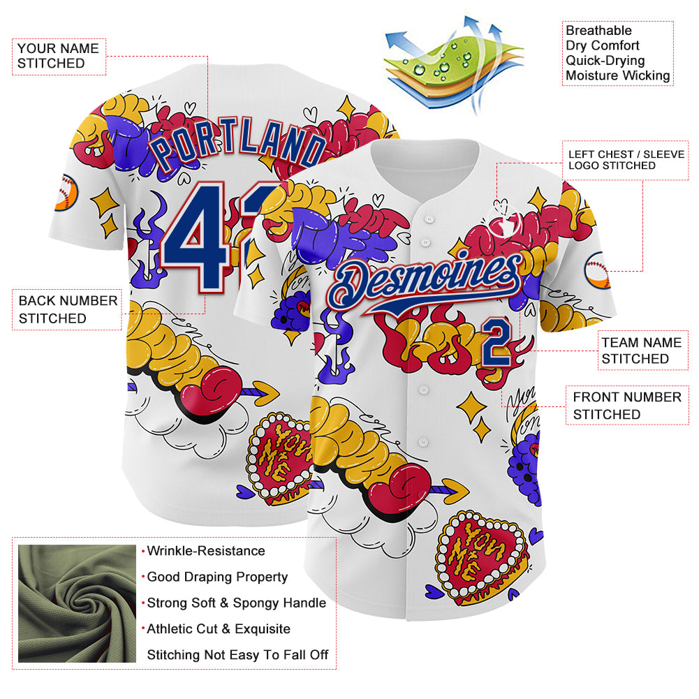 Custom White Royal-Red 3D Alexandra Ramirez Valentines Sticker Street Art Authentic Baseball Jersey