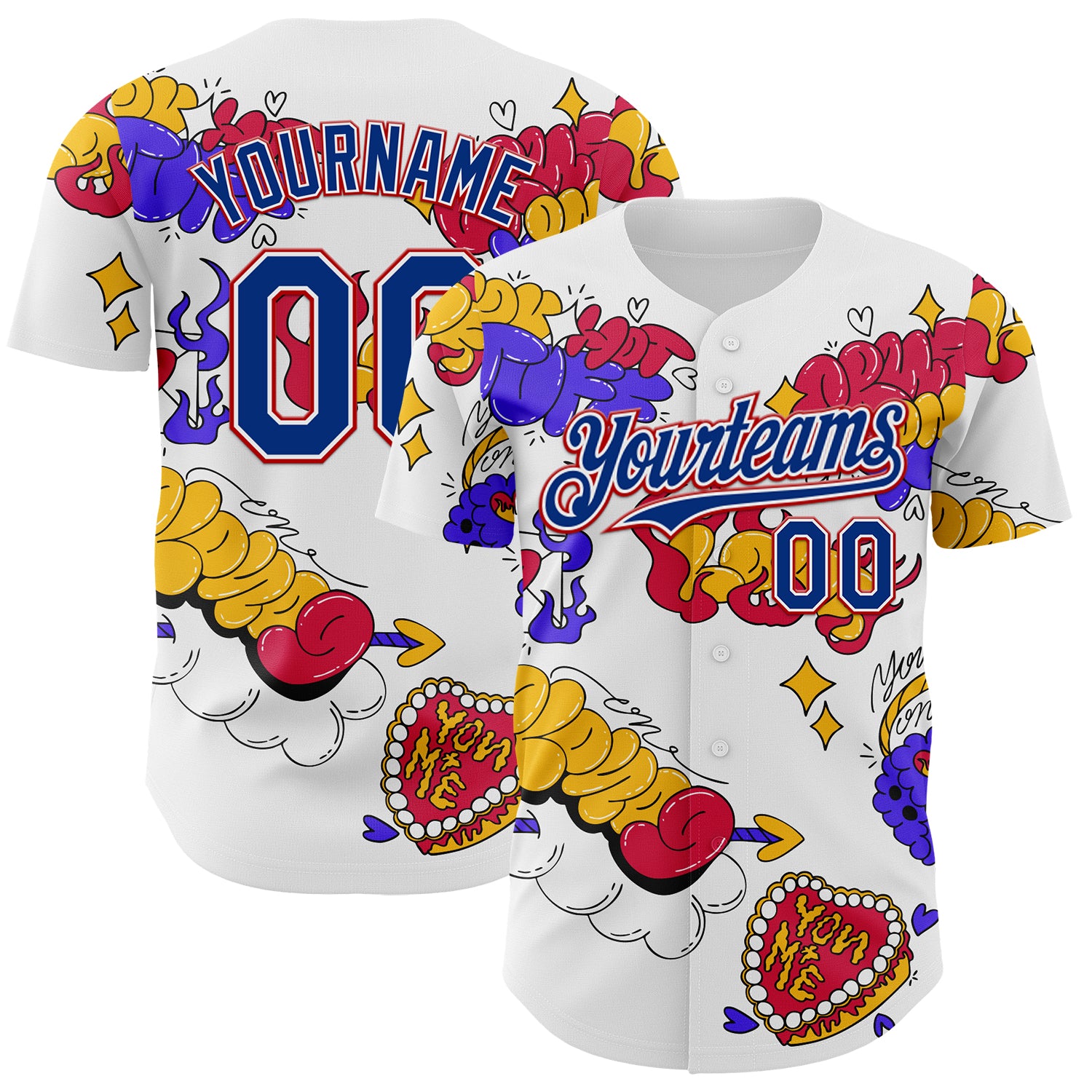 Custom White Royal-Red 3D Alexandra Ramirez Valentines Sticker Street Art Authentic Baseball Jersey