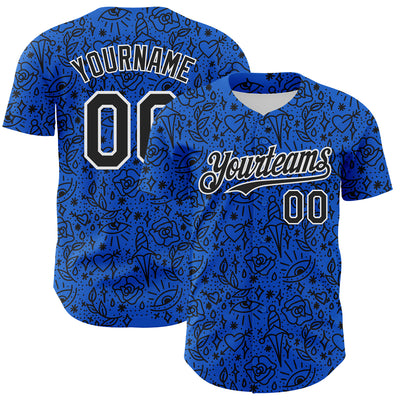 Custom Thunder Blue Black-White 3D Alexandra Ramirez Tattoo Pattern Street Art Authentic Baseball Jersey