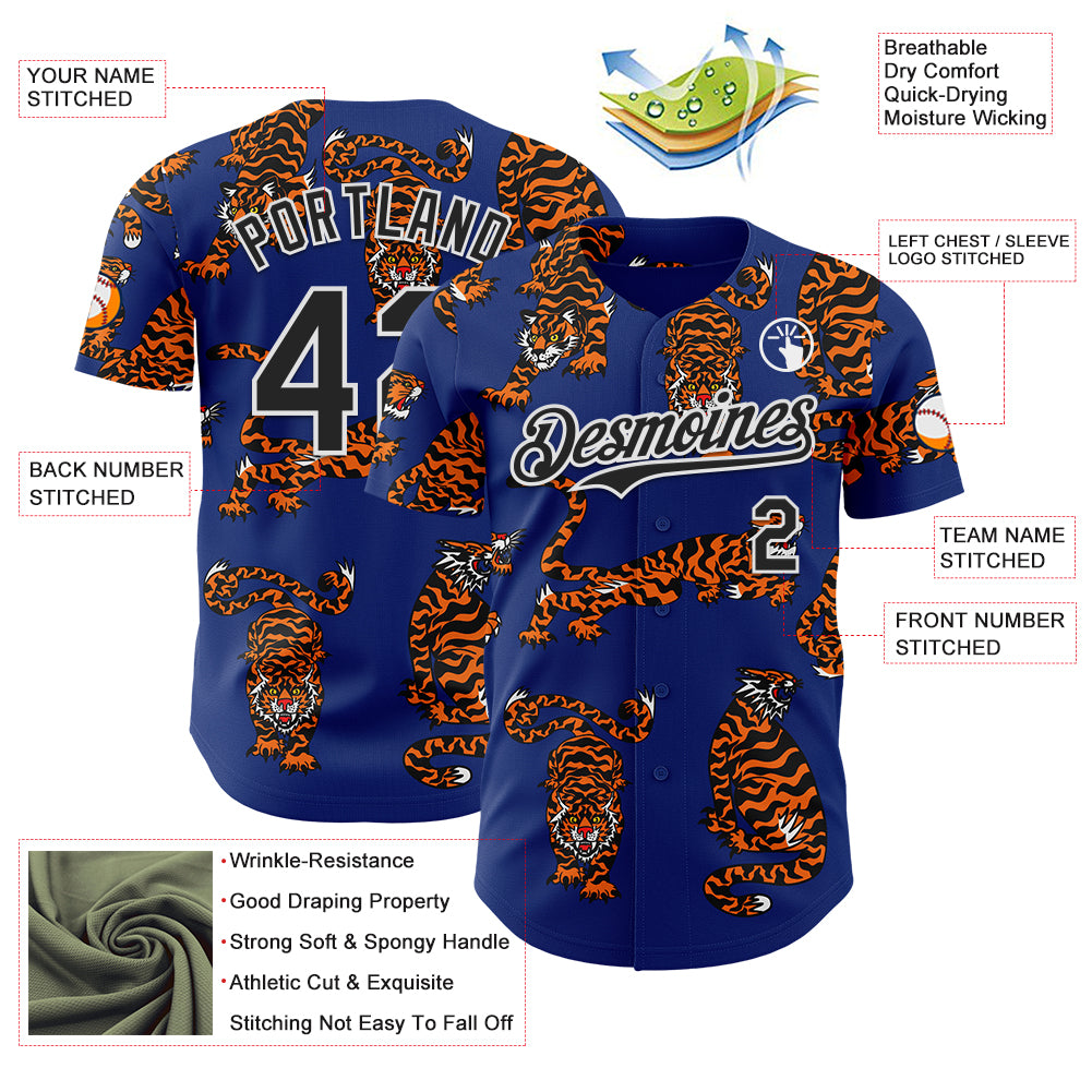 Custom Royal Black-White 3D Alexandra Ramirez Tigers Street Art Authentic Baseball Jersey