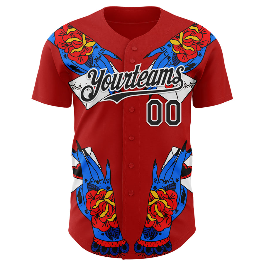 Custom Red Black-White 3D Alexandra Ramirez Tattoo Hand Street Art Authentic Baseball Jersey