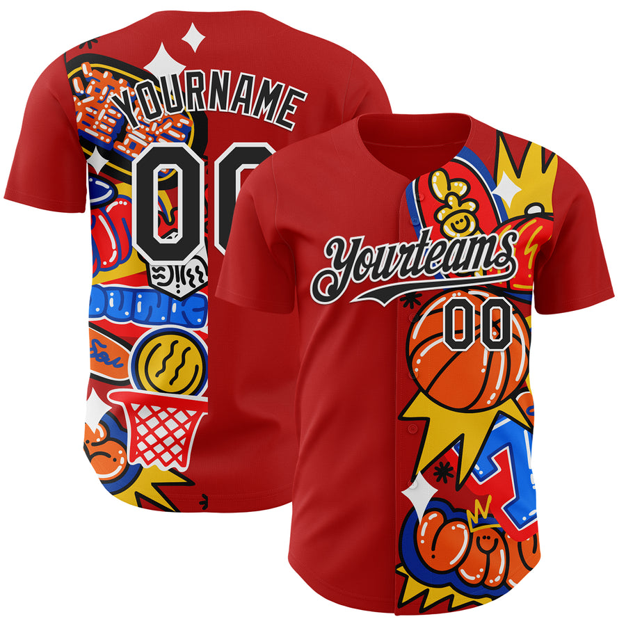 Custom Red Black-White 3D Alexandra Ramirez Playground Street Art Authentic Baseball Jersey