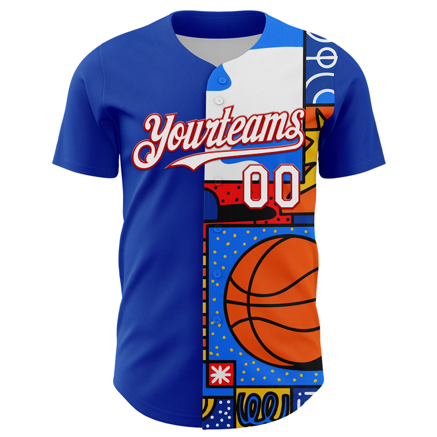 Custom Thunder Blue White-Red 3D Alexandra Ramirez Courtside Street Art Authentic Baseball Jersey