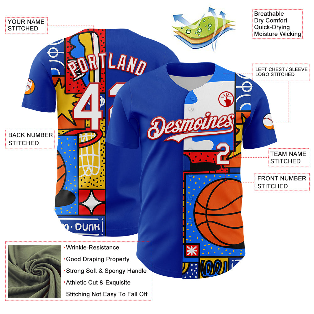 Custom Thunder Blue White-Red 3D Alexandra Ramirez Courtside Street Art Authentic Baseball Jersey