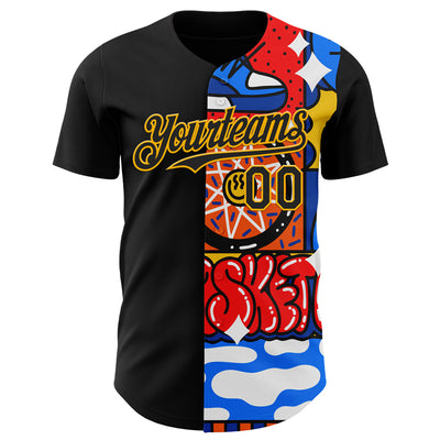 Custom Black Gold 3D Alexandra Ramirez Hoops Street Art Authentic Baseball Jersey