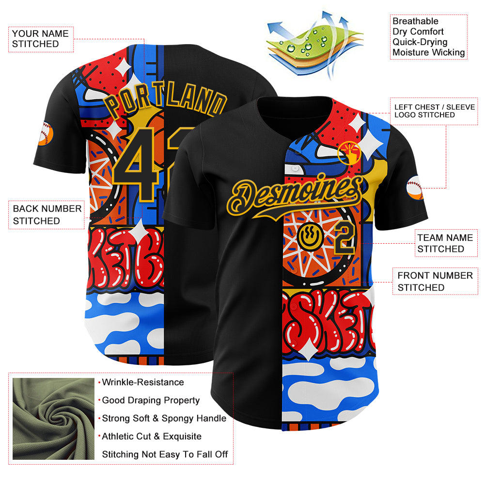 Custom Black Gold 3D Alexandra Ramirez Hoops Street Art Authentic Baseball Jersey