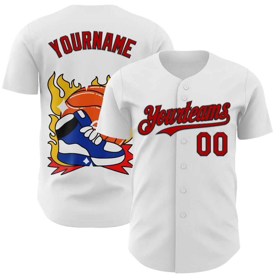 Custom White Red-Black 3D Alexandra Ramirez High Tops Street Art Authentic Baseball Jersey