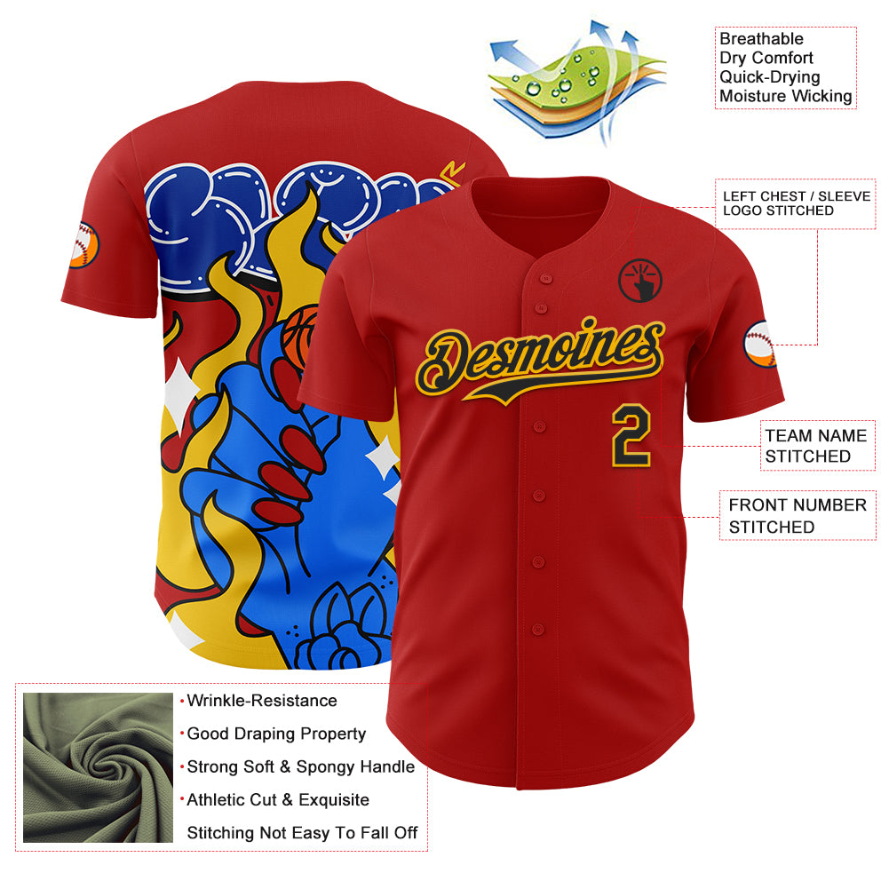 Custom Red Black-Gold 3D Alexandra Ramirez On Fire Street Art Authentic Baseball Jersey