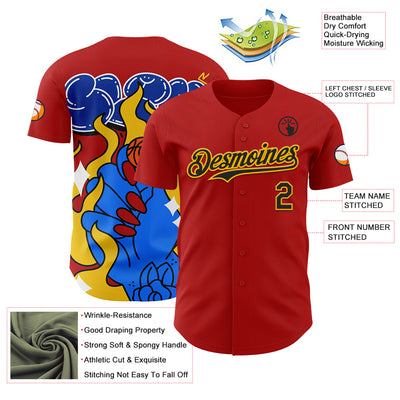 Custom Red Black-Gold 3D Alexandra Ramirez On Fire Street Art Authentic Baseball Jersey