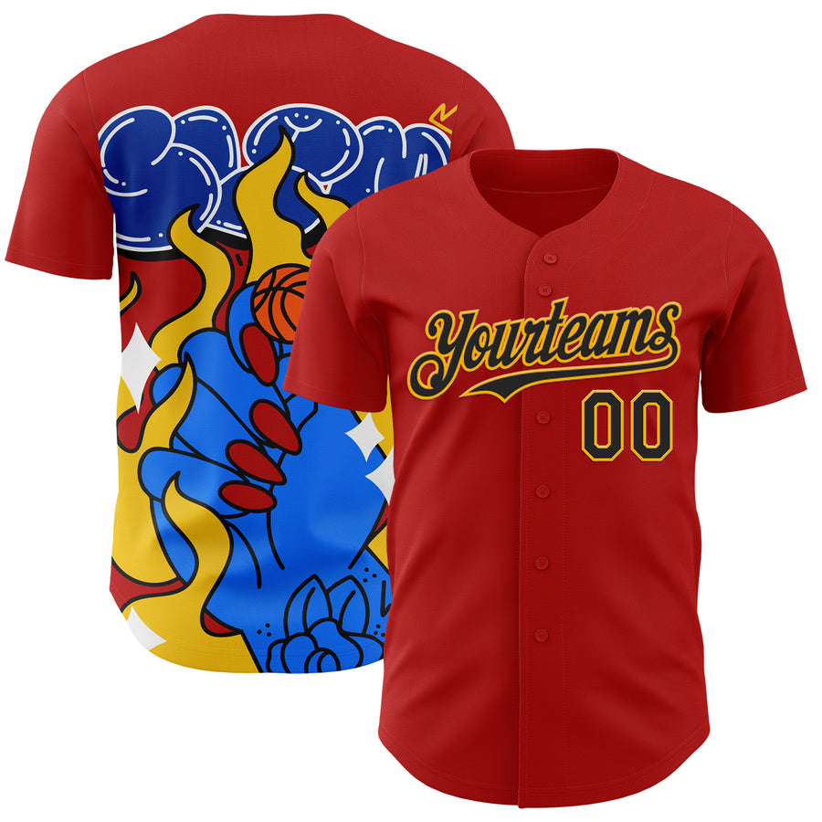 Custom Red Black-Gold 3D Alexandra Ramirez On Fire Street Art Authentic Baseball Jersey
