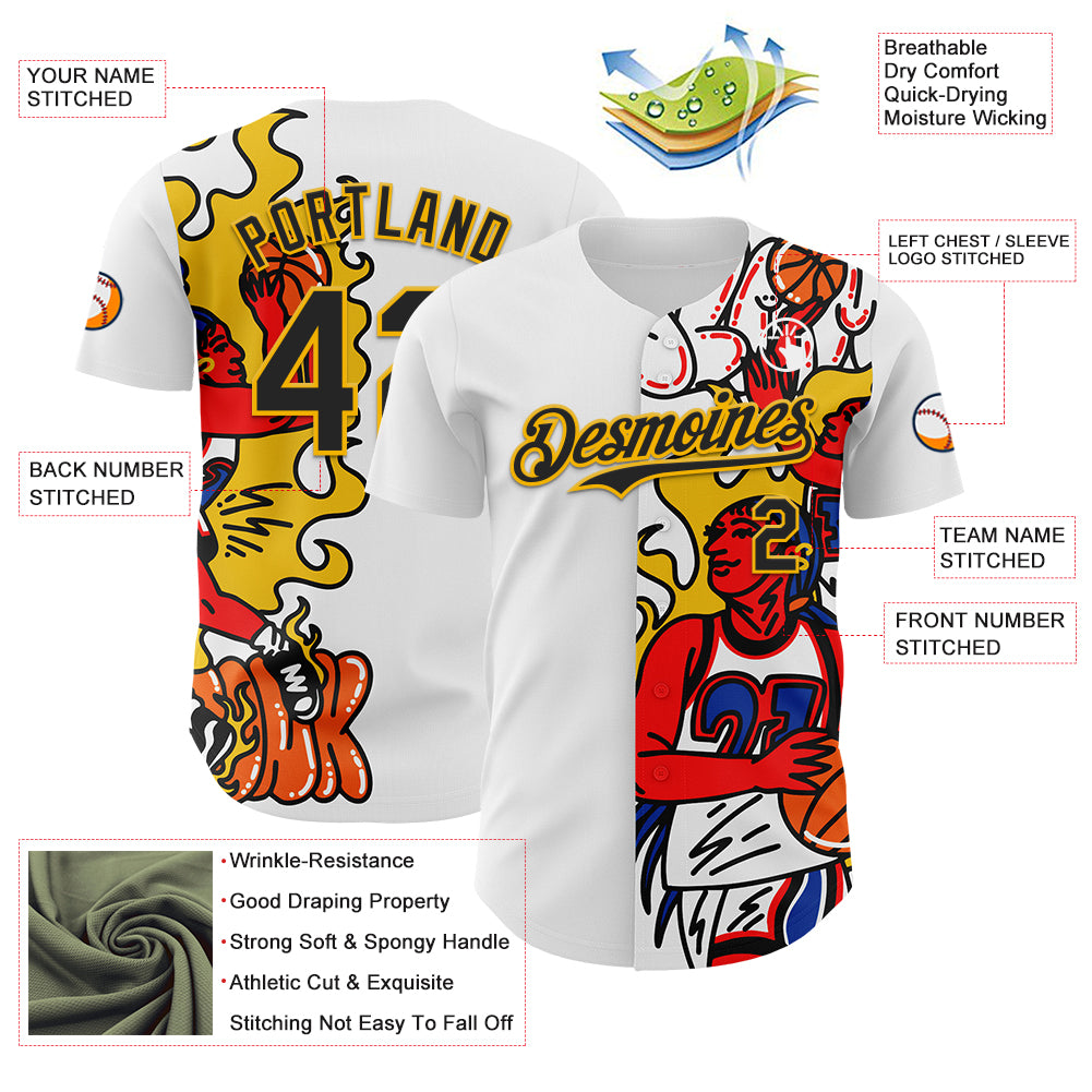 Custom White Black-Gold 3D Alexandra Ramirez Play The game Street Art Authentic Baseball Jersey
