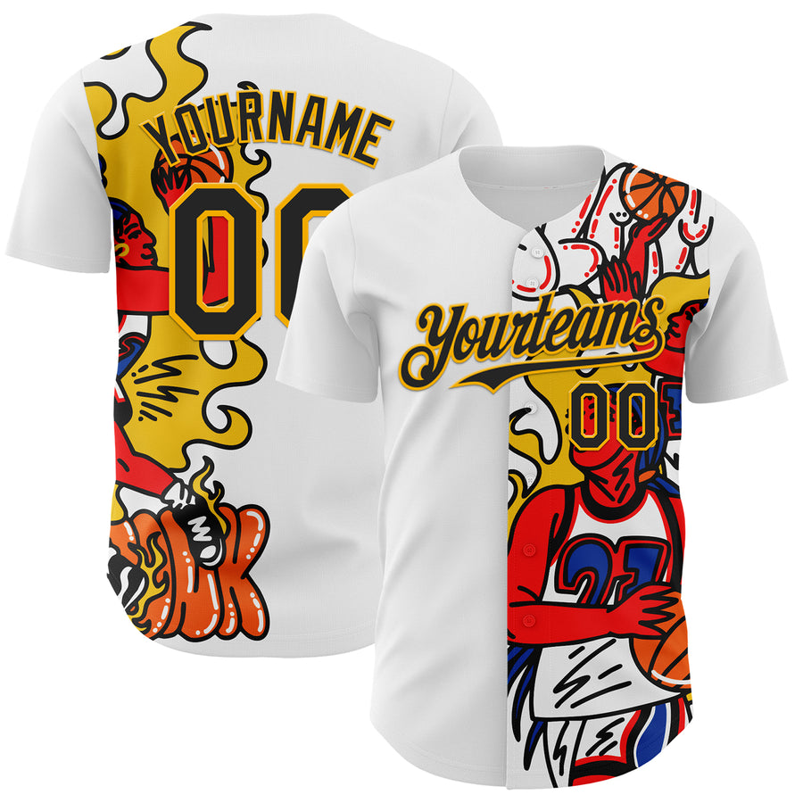 Custom White Black-Gold 3D Alexandra Ramirez Play The game Street Art Authentic Baseball Jersey