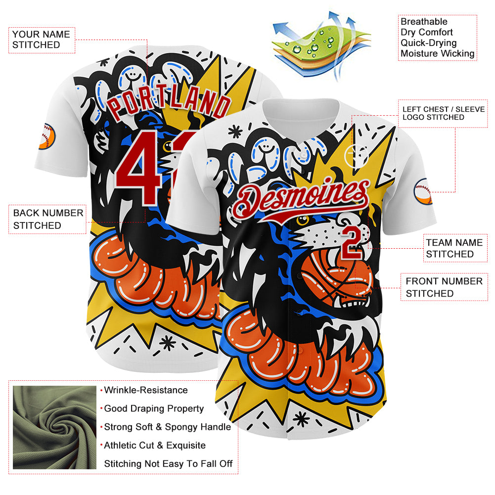 Custom White Red 3D Alexandra Ramirez Basketball Cat Street Art Authentic Baseball Jersey