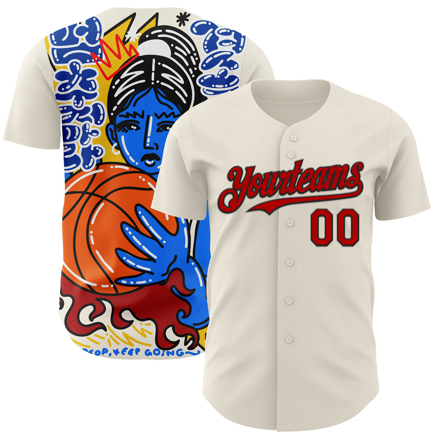 Custom Cream Red-Black 3D Alexandra Ramirez Score And Slay Street Art Authentic Baseball Jersey