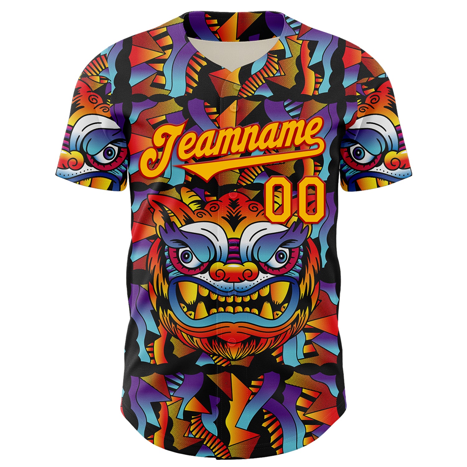 Custom Black Gold-Red 3D Geo Law God Mask Authentic Baseball Jersey