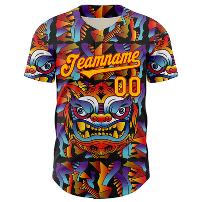 Custom Black Gold-Red 3D Geo Law God Mask Authentic Baseball Jersey