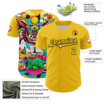 Custom Yellow Black 3D Geo Law Feast God Deities Authentic Baseball Jersey