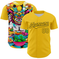 Custom Yellow Black 3D Geo Law Feast God Deities Authentic Baseball Jersey