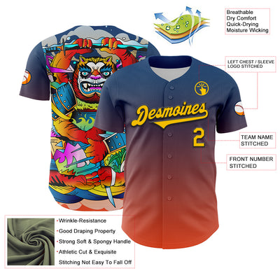 Custom Blue Yellow Orange-Black 3D Geo Law Tiger Ronin Deities Authentic Baseball Jersey