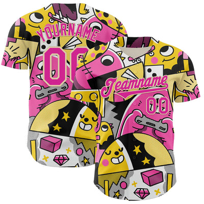 Custom Black Deep Pink-City Cream 3D Geo Law Fun N Games Authentic Baseball Jersey