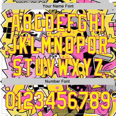 Custom Black Light Yellow-Deep Pink 3D Geo Law Play Time Authentic Baseball Jersey